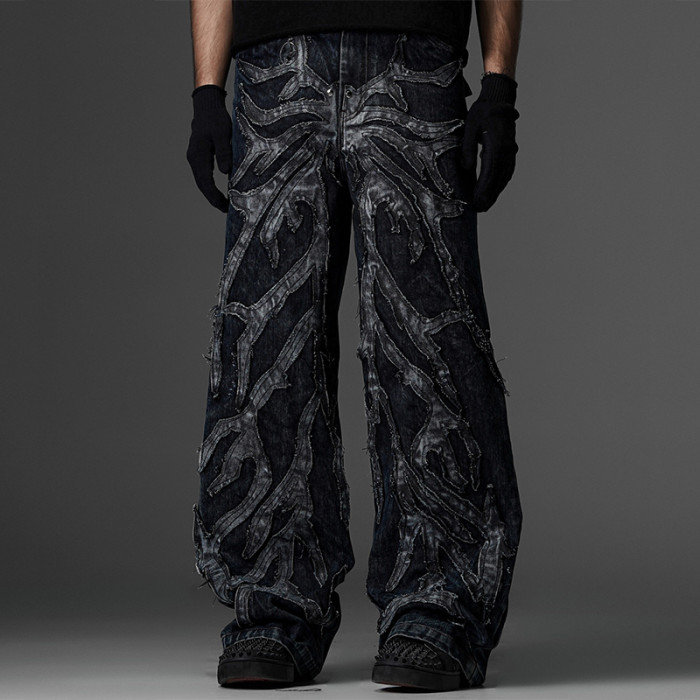 Chanjoye Heavyweight Jeans | Leather Patch Jeans| High Quality Oversized Pants