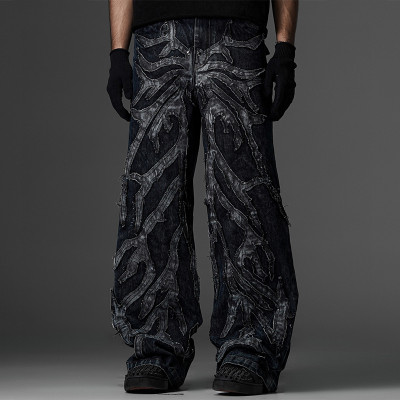 Chanjoye Heavyweight Jeans | Leather Patch Jeans| High Quality Oversized Pants