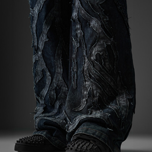 Chanjoye Heavyweight Jeans | Leather Patch Jeans| High Quality Oversized Pants