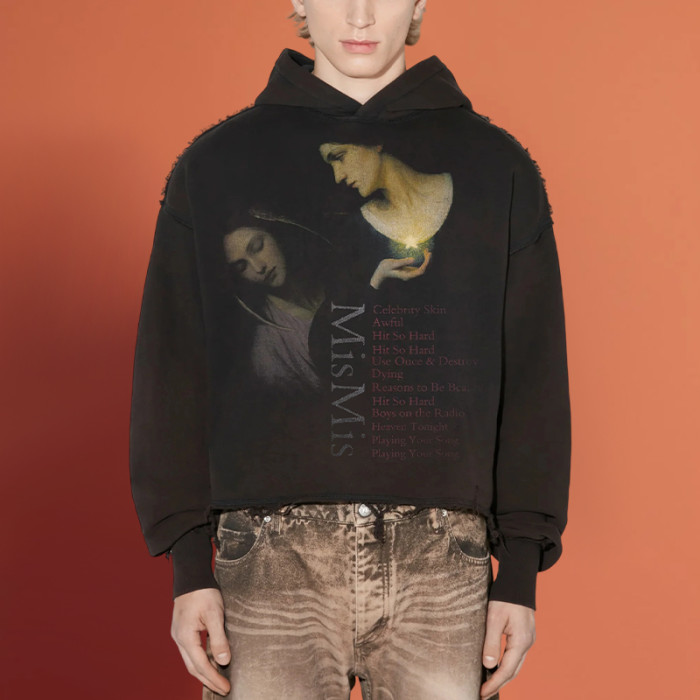 Chanjoye Cut and Sew Streetwear Custom Print Logos Distressed Hoodie Cotton Cropped Hoodie Supplier
