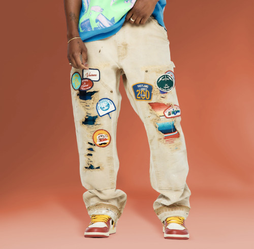 Chanjoye patch work Pants | Distressed vintage Jeans| Oversized Cargo Pants