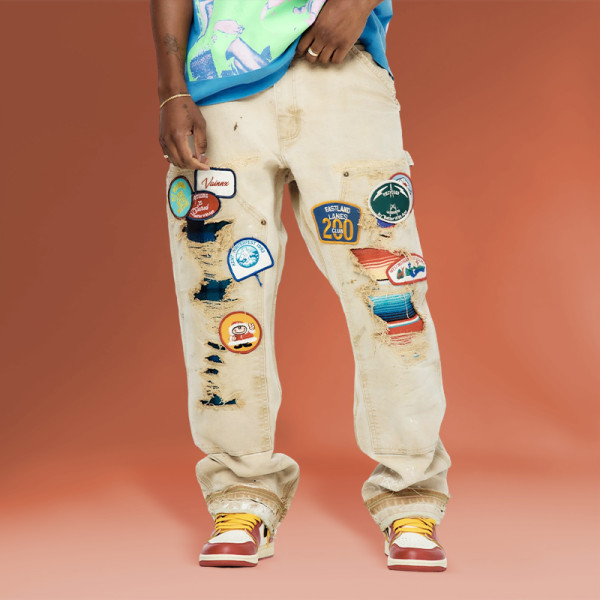 Chanjoye patch work Pants | Distressed vintage Jeans| Oversized Cargo Pants