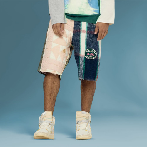 Chanjoye patch work Shorts | Flannel texture Shorts| Oversized Streetwear shorts