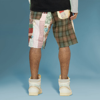Chanjoye patch work Shorts | Flannel texture Shorts| Oversized Streetwear shorts