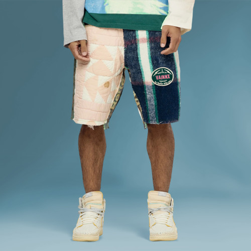 Chanjoye patch work Shorts | Flannel texture Shorts| Oversized Streetwear shorts
