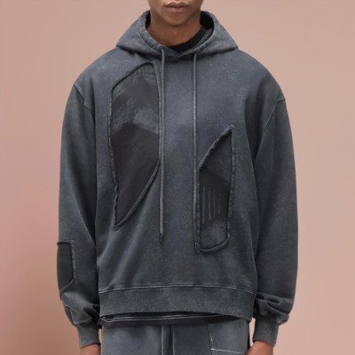 Chanjoye Cut and Sew Streetwear Custom Print Logos Distressed Hoodie Cotton Acid Wash Hoodie Supplier