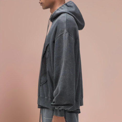 Chanjoye Cut and Sew Streetwear Custom Print Logos Distressed Hoodie Cotton Acid Wash Hoodie Supplier
