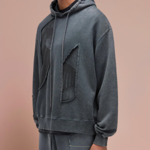 Chanjoye Cut and Sew Streetwear Custom Print Logos Distressed Hoodie Cotton Acid Wash Hoodie Supplier