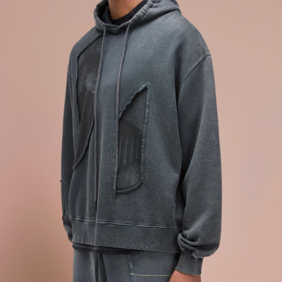 Chanjoye Custom Streetwear Custom Print Logos Distressed Hoodie Cotton Acid Wash Hoodie Supplier