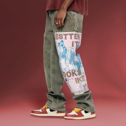 Chanjoye graphic patch pants | Y2K fashion vintage Pants | Oversized Cargo Pants