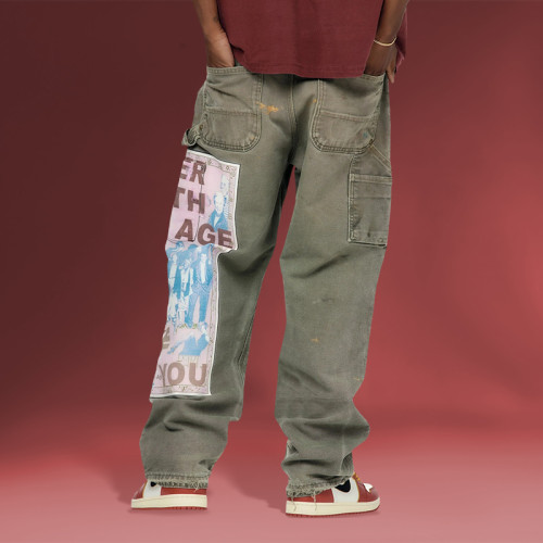 Chanjoye graphic patch pants | Y2K fashion vintage Pants | Oversized Cargo Pants