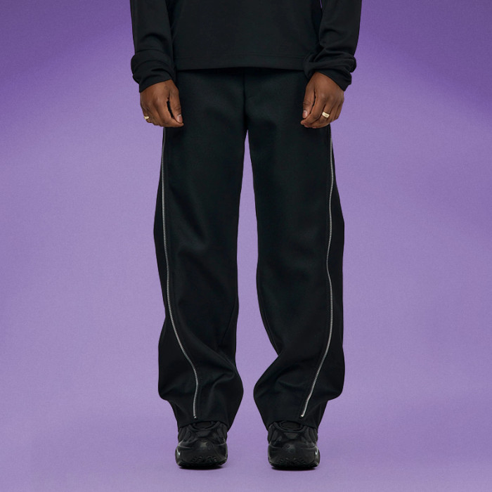 Chanjoye Wide leg pants | Reflective zipper Pants | Relaxed fit Pants