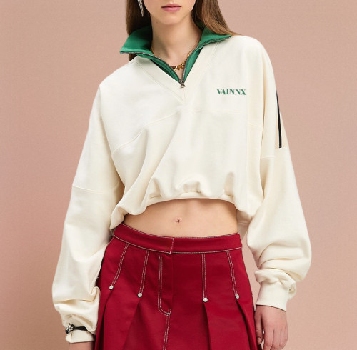 Chanjoye Cut and Sew Streetwear Custom Logos Drop Shoulder Sweatshirt Cotton Women Sweatshirt