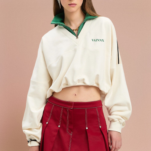 Chanjoye Cut and Sew Streetwear Custom Logos Drop Shoulder Sweatshirt Cotton Women Sweatshirt