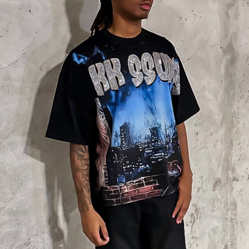 Chanjoye Custom Rhinestone Logo Print |  Vintage Heavyweight | Acid Washed Streetwear T-shirt
