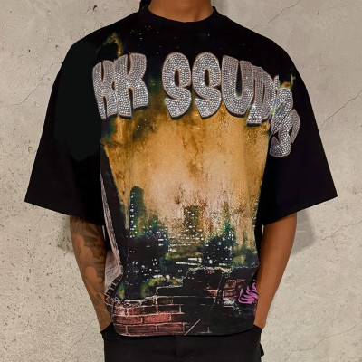 Chanjoye Custom Rhinestone Logo Print |  Vintage Heavyweight | Acid Washed Streetwear T-shirt