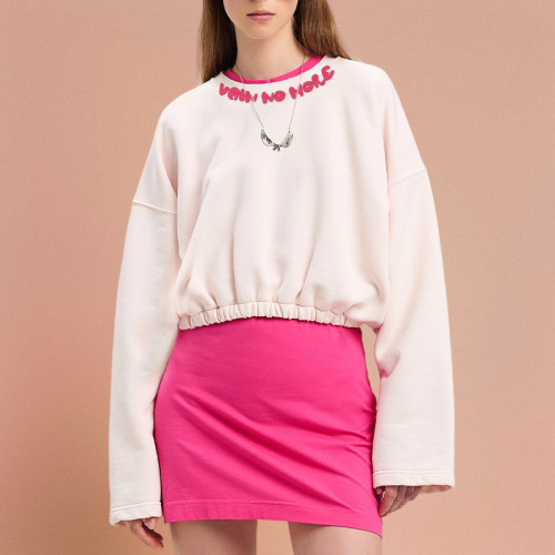 Chanjoye Cut and Sew Streetwear Custom Logos Drop Shoulder Sweatshirt Cotton Women Sweatshirt