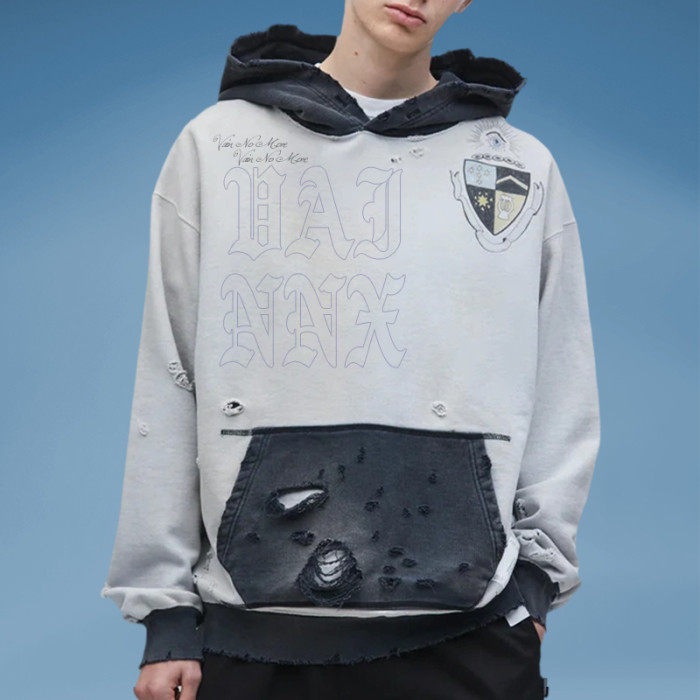 Chanjoye Digital Print logo Ripped Patch |  Vintage Heavyweight | Streetwear Men's Hoodie
