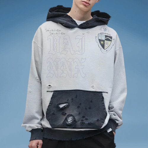 Chanjoye Digital Print logo Ripped Patch |  Vintage Heavyweight | Streetwear Men's Hoodie