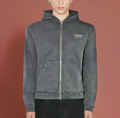 Chanjoye Custom Men's Zip-up Hoodie | Acid Washed | Vintage Heavyweight Streetwear