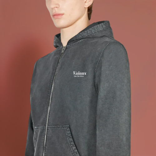 Chanjoye Custom Men's Zip-up Hoodie | Acid Washed | Vintage Heavyweight Streetwear