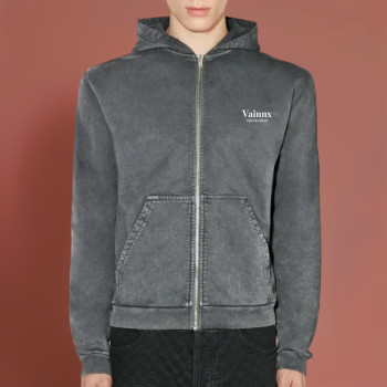 Chanjoye Custom Men's Zip-up Hoodie | Acid Washed | Vintage Heavyweight Streetwear