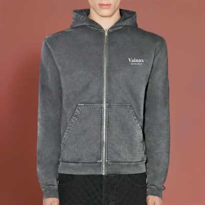 Chanjoye Custom Men's Zip-up Hoodie | Acid Washed | Vintage Heavyweight Streetwear