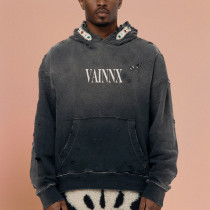 Chanjoye Cut and Sew Streetwear Custom Logos Distressed Gems Hoodie Cotton Acid Wash Hoodie Supplier