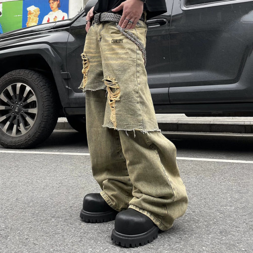 Custom Double-Layer Vintage Jeans | Mud Dyed Design Casual Baggy | Streetwear Supplier