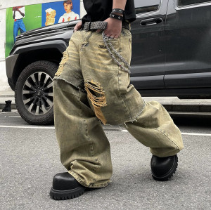 Custom Double-Layer Vintage Jeans | Mud Dyed Design Casual Baggy | Streetwear Supplier