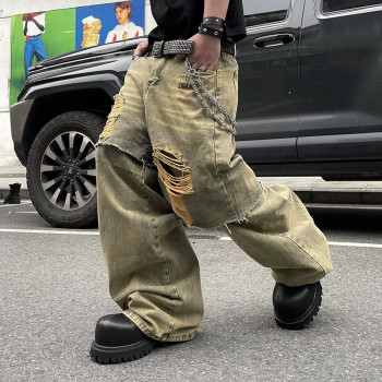 Custom Double-Layer Vintage Jeans | Mud Dyed Design Casual Baggy | Streetwear Supplier