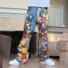 Custom 3D Embroidered Patch Logo Jeans | Vintage Baggy Straight-leg Pants | Streetwear Jeans