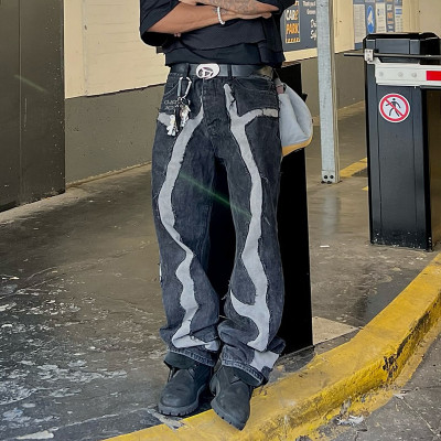 Custom High Quality Distressed Jeans | Vintage Acid Wash Sun Fade Pants | Men Jeans