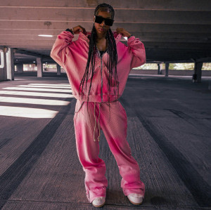 Custom Patch Embroidery Logo Sweatsuit | Rhinestone Zip up Jogger Set | Cotton Streetwear