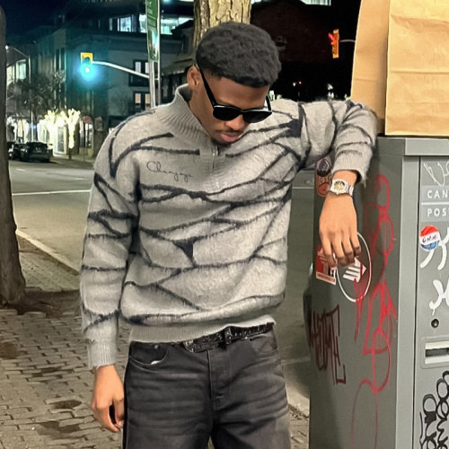 Custom Jacquard Knitted Mohair Sweater | Graffiti Striped Print Quarter Zipper Jumper Sweater