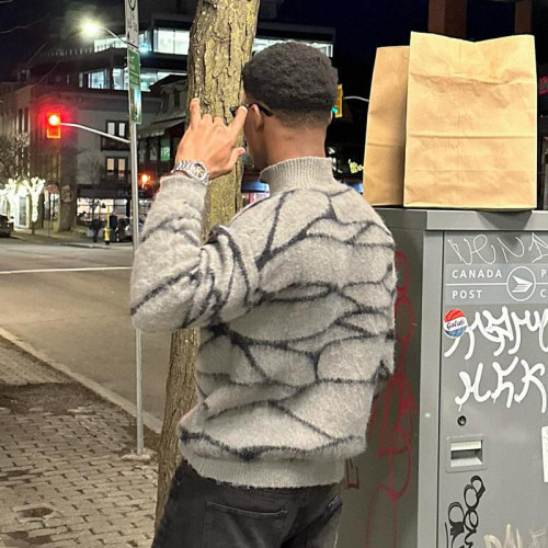 Custom Jacquard Knitted Mohair Sweater | Graffiti Striped Print Quarter Zipper Jumper Sweater