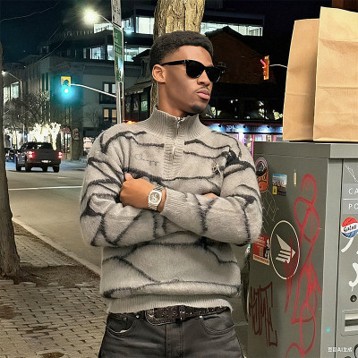 Custom Jacquard Knitted Mohair Sweater | Graffiti Striped Print Quarter Zipper Jumper Sweater