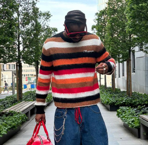 Custom Knitwear Multi Color Sweater | Letter embroidered Mohair Pullover | Sweater Supplier