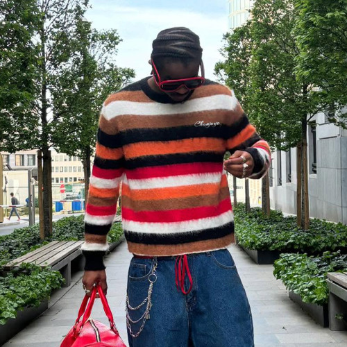 Custom Knitwear Multi Color Sweater | Letter embroidered Mohair Pullover | Sweater Supplier