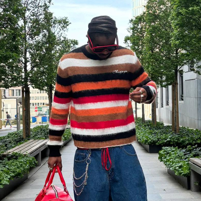 Custom Knitwear Multi Color Sweater | Letter embroidered Mohair Pullover | Sweater Supplier