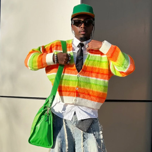 Custom Knit Button Long Sleeved Sweater | Baggy Breathable Striped | Sweater Manufacturer