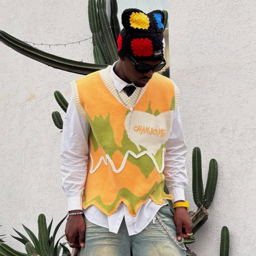 Custom Unisex's Knitted Sweaters | Multi Color Embroidery Logo V Neck Sleeveless Top Streetwear