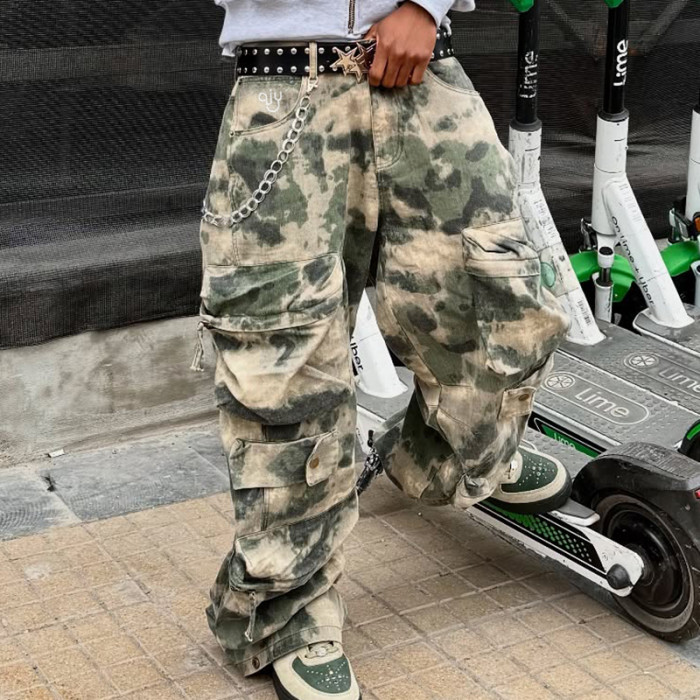 Custom Screen Print Camo Pants | Multi Pocket Cargo Sweatpants | Outdoor Hunting Wide Leg Pants