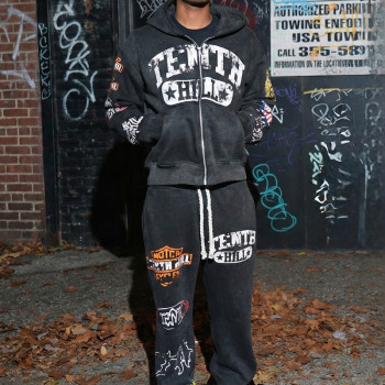 Custom Printed Graphics Tracksuits | Oversize Black Hoodie and Sweatpants Set | Cotton Tracksuit