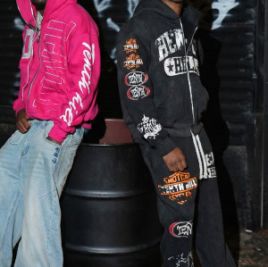 Custom Printed Graphics Tracksuits | Oversize Black Hoodie and Sweatpants Set | Cotton Tracksuit