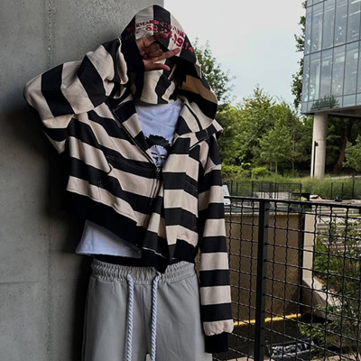 Custom Embroidered Logo Hoodie | Striped Patchwork Hoodie | 100% Cotton Fashion Hoodie