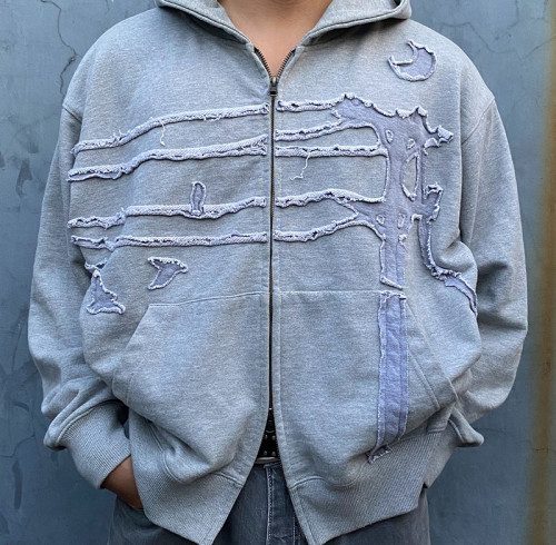 Custom Logo Zip up Hoodies | Oversize Vintage Distressed Hoodie | 100% Cotton Hoodie