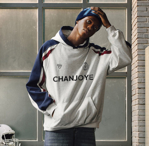 Custom Logo Screen Print Hoodie | Stripe Color Block design Cotton Vintage Hoodie | Streetwear Hoodie Manufacturer