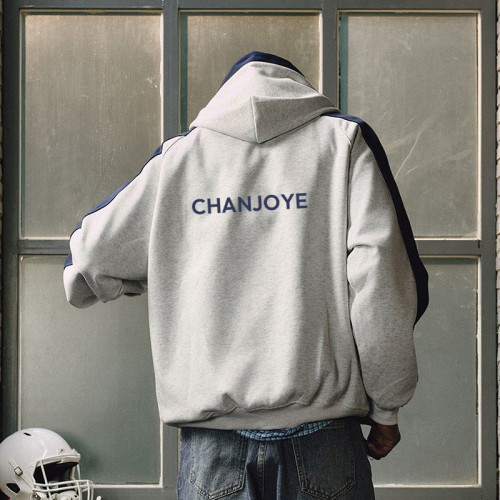 Custom Logo Screen Print Hoodie | Stripe Color Block design Cotton Vintage Hoodie | Streetwear Hoodie Manufacturer