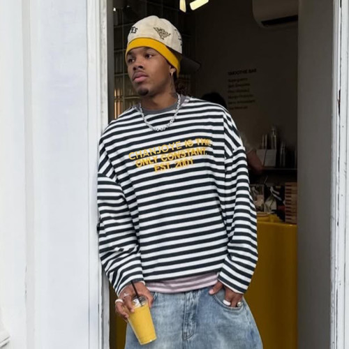 Custom Streetwear Striped T-Shirt | OEM High Quality T Shirts | Long Sleeve Cotton Tshirt Manufacturer